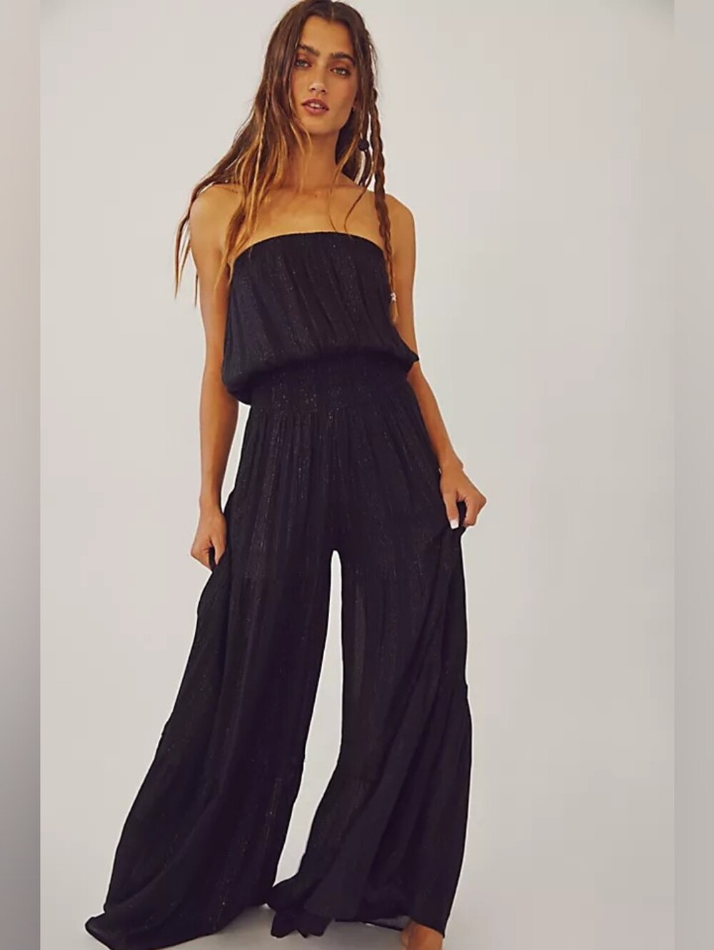 Jen's Pirate Booty x Free People Retro Lurex Wide Leg Jumpsuit Black Medium